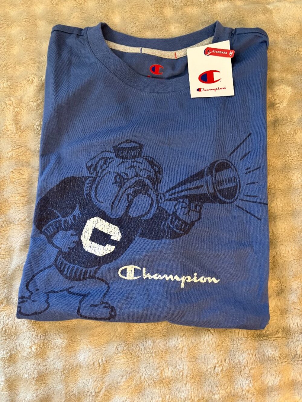 Blue Champions Bulldog Graphic T-Shirt, Athletic Sporty Casual Tee